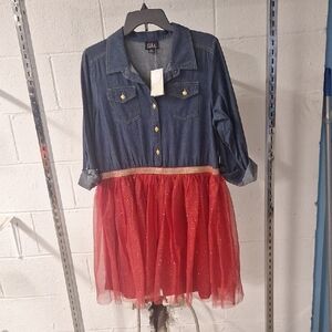 Lilt Denim and Red Tulle Kids Dress